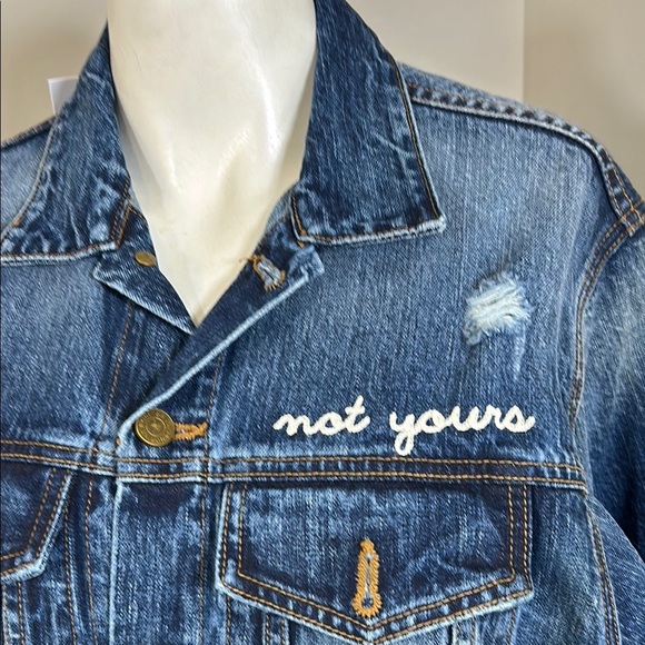 SANDRINE ROSE X FREE PEOPLE Denim Jacket Lartiste Blue Not Yours Embroidered NEW - Picture 6 of 11